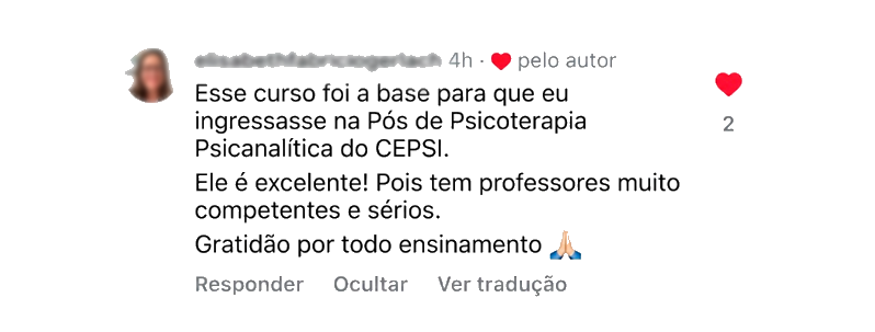 Depoimento de elisabethfabriciogerlach sobre o curso de Freud da APP